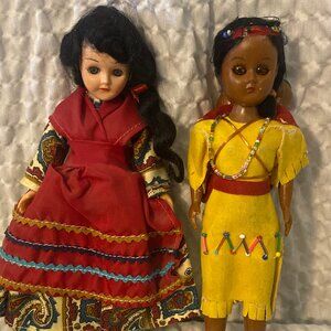 Bundle (2) Gently Used Vintage Native American Indian Girl Dolls 7 inches
